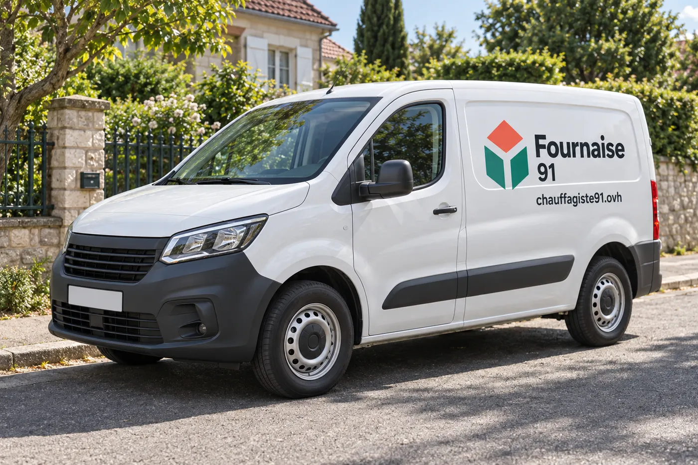 Fourgon d'intervention Fournaise 91 garé devant un pavillon en Essonne